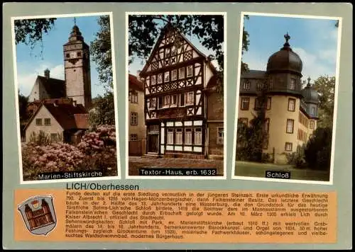 Lich (Oberhessen) Mehrbildkarte Marien-Stiftskirche, Textor-Haus, Schloß 1970