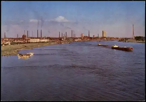 Ansichtskarte Leverkusen Panorama-Ansicht mit Rhein, Schiffen, Fabriken 1970