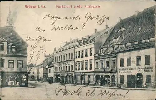 Ansichtskarte Oederan Markt und große Kirchgasse 1911
