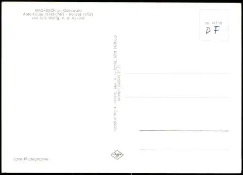Ansichtskarte Amorbach Abteikirche Kanzel von Joh. Wolfg. v. d. Auvera 1960