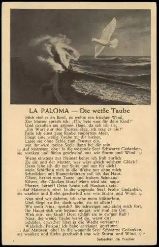 LA PALOMA Die weiße Taube Lied-Text Liedkarte Sebastian de Yradier 1940