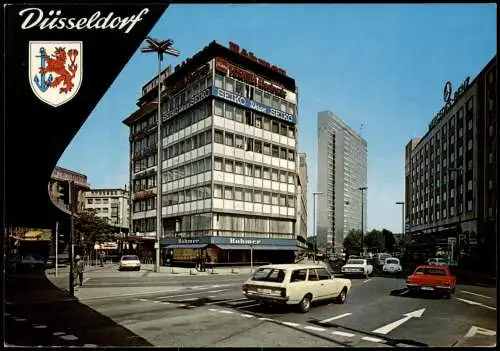 Düsseldorf Partie an der Hochstraße Thyssen-Hochhaus, Verkehr Autos 1970