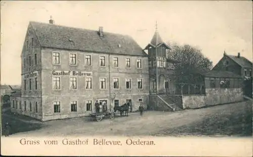 Ansichtskarte Oederan Gruss vom Gasthof Bellevue 1914  Bahnpoststempel Hetzdorf