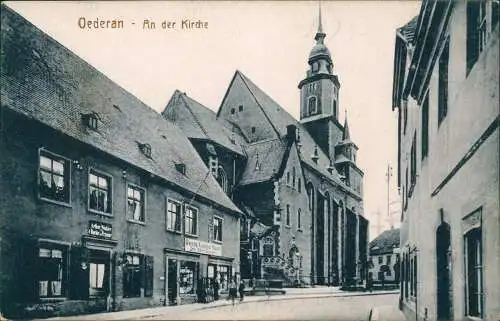 Ansichtskarte Oederan An der Kirche, Frisör, Geschäft 1922