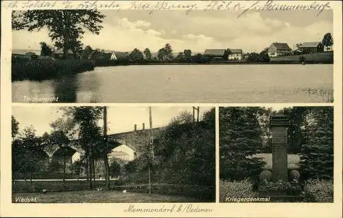 Ansichtskarte Memmendorf-Oederan 3 Bild: Stadt, Viadukt, Kriegerdenkmal 1939