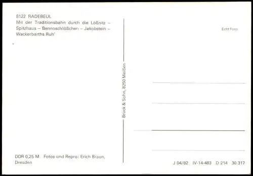 Radebeul DDR Mehrbildkarte mit der Traditionsbahn durch die Lößnitz 1982