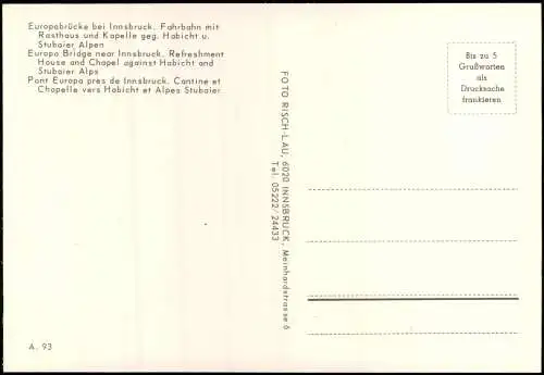 Innsbruck Europabrücke Fahrbahn  Kapelle geg. Habicht u. Stubaier Alpen 1975