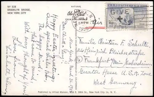 Postcard New York City Brooklyn Bridge NEW YORK CITY 1950