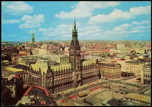 Ansichtskarte Hamburg Rathaus aus der Vogelschau-Perspektive 1965