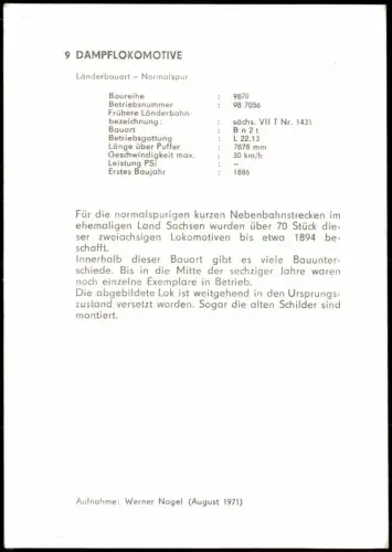 Ansichtskarte  Dampflokomotive Chronikkarte Verkehrsmuseum Dresden 1971