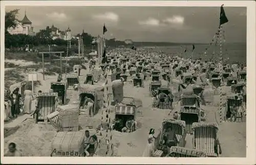Ansichtskarte Binz (Rügen) Strandkörbe, Strand und Villen 1930