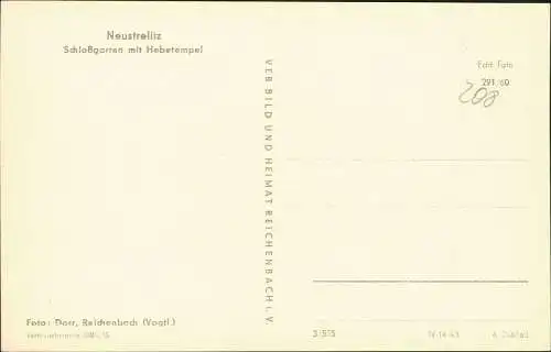 Ansichtskarte Neustrelitz Schloßgarten mit Hebetempel 1960