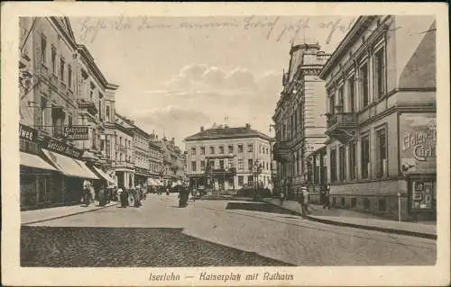 Ansichtskarte Iserlohn Kaiserplatz, Geschäfte 1918