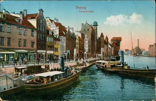 Postcard Danzig Gdańsk Langebrücke Dampfer 1916