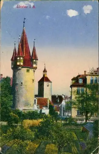Ansichtskarte Lindau (Bodensee) Türme 1942/1915  gel. Feldpost WK2