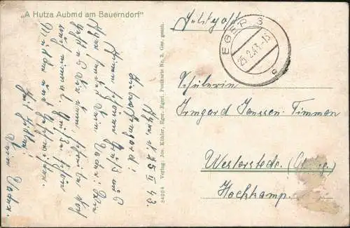 A Hutza Aubmd am Bauerndorf Typen Eger Sudetenland 1943  gel. Feldpost WK2