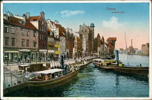 Postcard Danzig Gdańsk Krantor Langebrücke Dampfer Steamer 1924