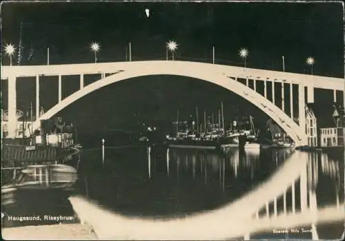 Postcard Haugesund Risøybrua bei Nacht - Hafen 1942