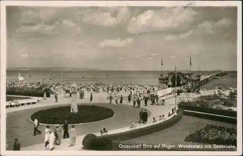 Ansichtskarte Binz (Rügen) Rügen. Wendeplatz mit Seebrücke 1942