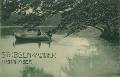 Ansichtskarte Stubbenkammer-Sassnitz Herthasee, Ruderer 1913