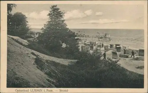 Ansichtskarte Lubmin Strand, Seebrücke - Strandkörbe 1920