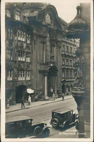 Ansichtskarte München St. Nepomuk Kirche. Auto - Foto AK 1930