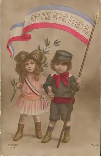 .Frankreich Patriotika France Reunis pour Toujours Kinder als Soldaten 1915