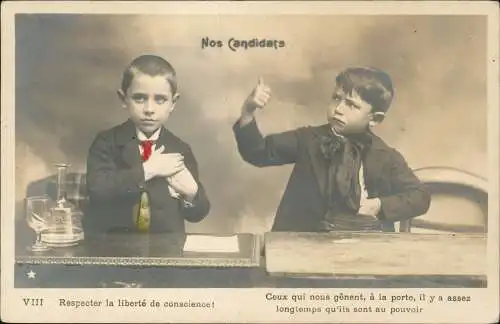 Ansichtskarte  Kinder Künstlerkarte jung als alt Nos Canditates France 1914