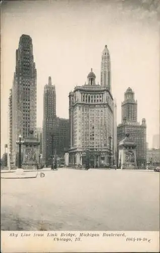 Postcard Chicago Sky Line from Link Bridge, Michigan Boulevard 1933