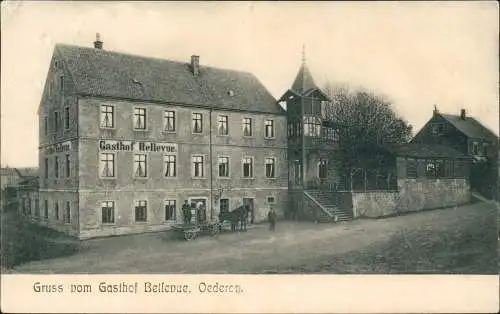 Ansichtskarte Oederan Gasthof Bellevue, Fuhrwerk 1915