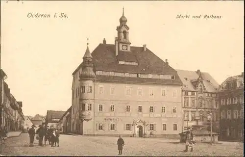 Ansichtskarte Oederan Marktplatz, Kindergruppe 1906