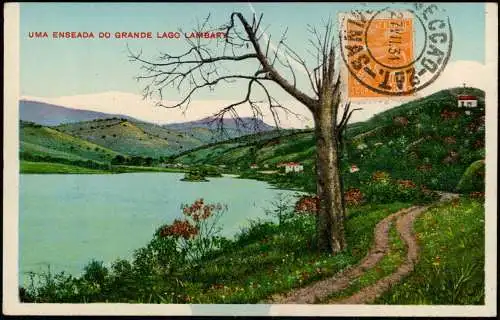 Postcard Lambari Lambary Brasil Uma Enseada do Grande Lago 1931  gel. Briefmarke