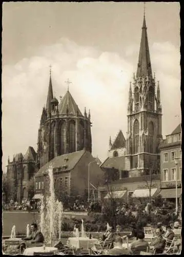 Ansichtskarte Aachen Elisenbrunnen mit Außensitz eines Lokals 1958