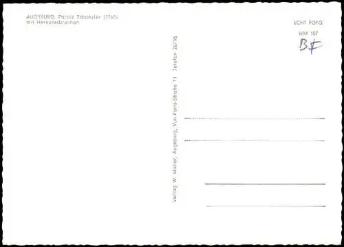 Ansichtskarte Augsburg Palais Schaezler, Brunnen-Anlage 1955