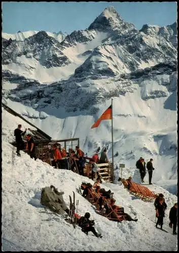 Oberstdorf (Allgäu) Nebelhorn Gipfelhaus mit Hochvogel Alpen Berge 1971