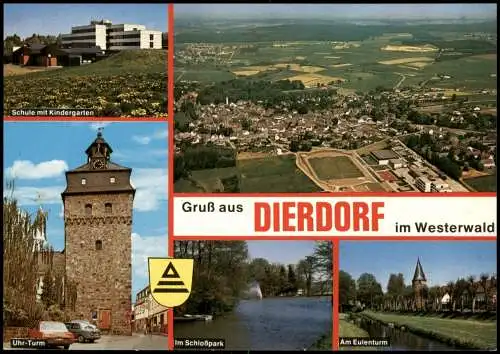 Dierdorf (LK Neuwied) Luftaufnahme Schule mit Kindergarten Uhr-Turm 1988