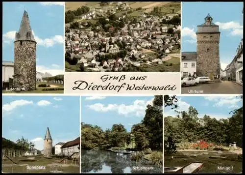 Dierdorf LK Neuwied) Ortsansichten Spielplatz Eulenturm Uhr-Turm uvm. 1965