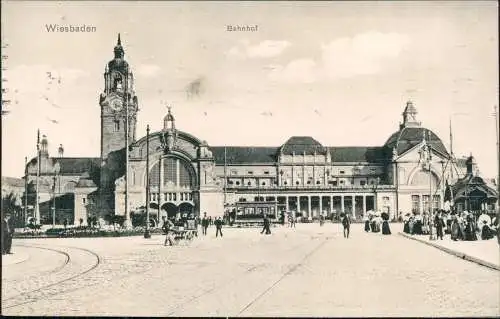 Ansichtskarte Wiesbaden Bahnhof 1911/1909