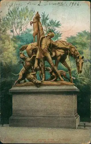 Ansichtskarte Tiergarten-Berlin Tiergarten grosser Stern Fuchsjagd 1906