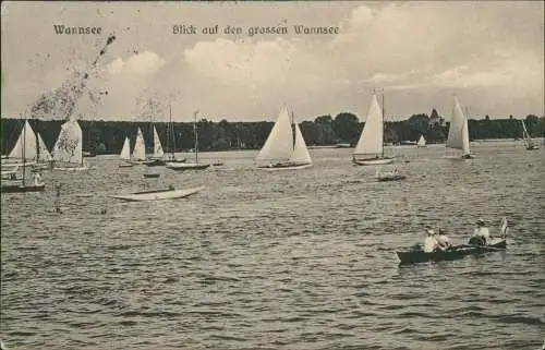 Ansichtskarte Wannsee-Berlin Blick auf den grossen Wannsee, Segelboote 1914