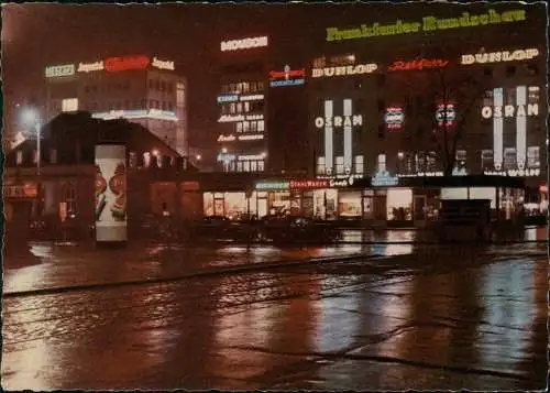Ansichtskarte Frankfurt am Main Hauptwache bei Nacht, Leuchtreklame 1965