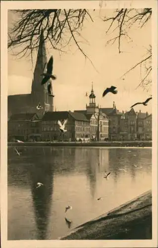 Ansichtskarte Schwerin Pfaffenteich mit Dom 1958