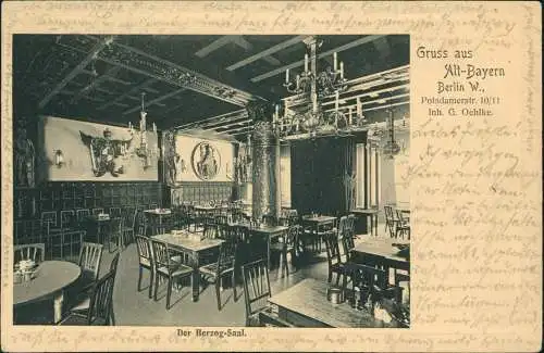 Ansichtskarte Tiergarten-Berlin Potsdamerstraße 10/11 Alt Bayern Saal 1904