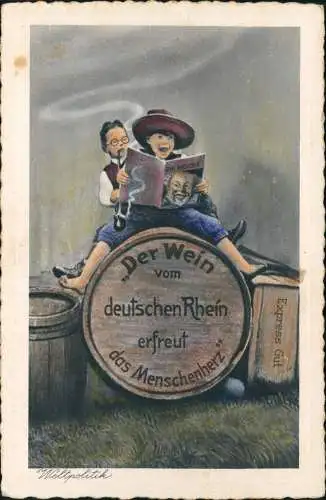 Scherzkarte: Trinkerei Weltpolitik Der Wein vom erfreut das Menschenherz 1942