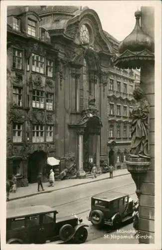 Ansichtskarte München St. Nepomuk Kirche. Auto - Foto AK 1930