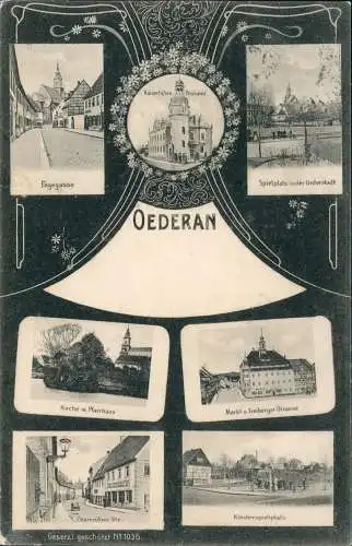 Ansichtskarte Oederan Postamt Engegasse Spielplatz in der Unterstadt 1908