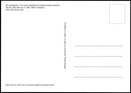 Ansichtskarte  Dampflokomotive T16 Preussen 1990