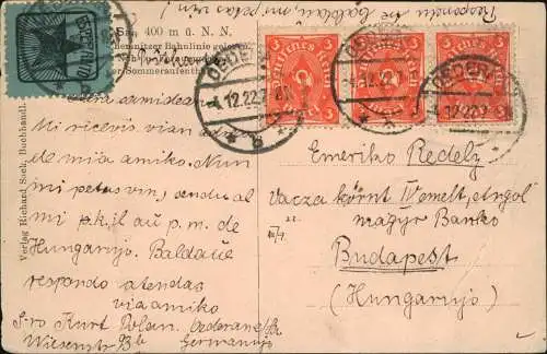 Ansichtskarte Oederan Mann am Webstuhl 1922  ESPERANTO