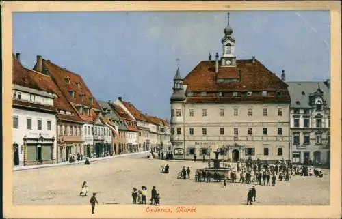 Ansichtskarte Oederan Marktplatz, Straßenblick 1911