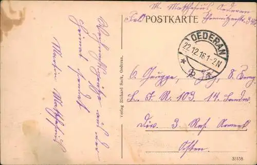 Ansichtskarte Oederan Marktplatz 1916  gel. Feldpost